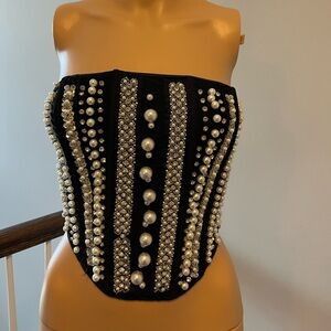 Akira bandeau top. Black/pearl/ sequins. Size: medium. Smoke/pet free home